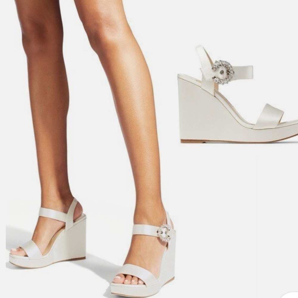 Jimmy Choo Mirabelle 110 Ivory/Crystal Platform Wedge Sandals 37 (worn once)